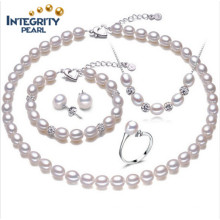 Real Pearl Set Freshwater Pearls Jewelry Set 8-9mm Rice AAA Latest Pearl Set Designs